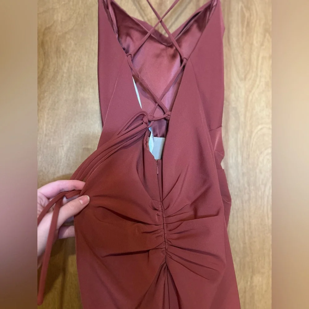 Signature Orange Red Ruched Pencil Maxi Dress - Picture 6 of 8